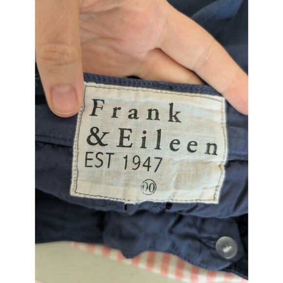 Frank & Eileen Wicklow Navy Blue Cotton Pants - Size 00 Fringe Hem Made in USA - Picture 3 of 8